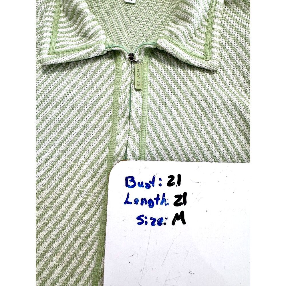 ST John sweater full zip Santana knit Green stripes classic timeless women M - Picture 6 of 6